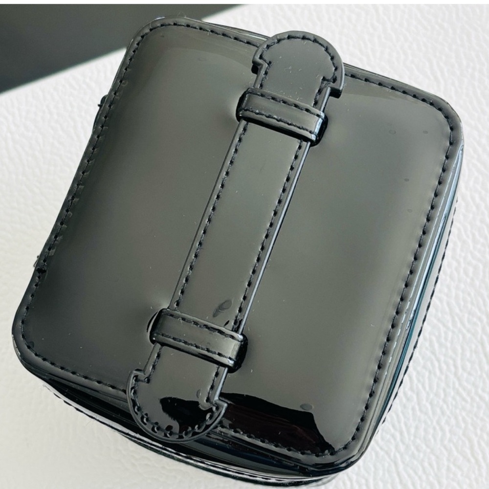 Dior Black Faux Patent Leather Glossy Black Logo Vanity Case Pouch New Authentic - Picture 5 of 5